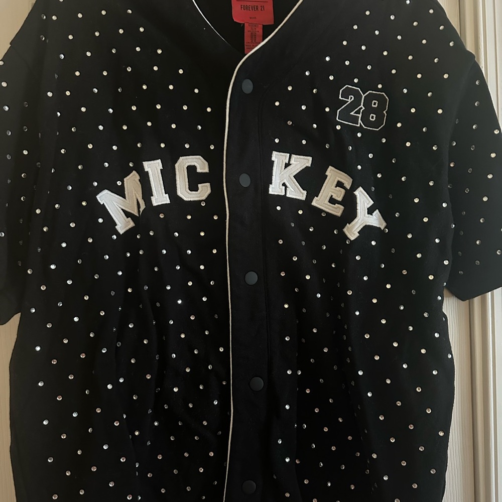 Black Rhinestone Gem Polka Dot Mickey Baseball Jersey